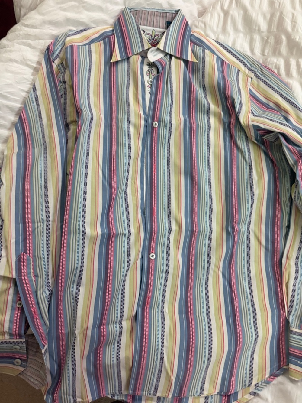 Robert Graham Multistripe Button-Down Shirt in Blue, Yellow, Pink